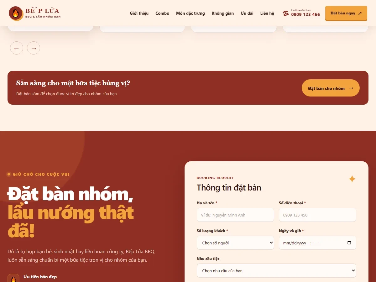 Khu vực giới thiệu không gian và trải nghiệm dùng bữa