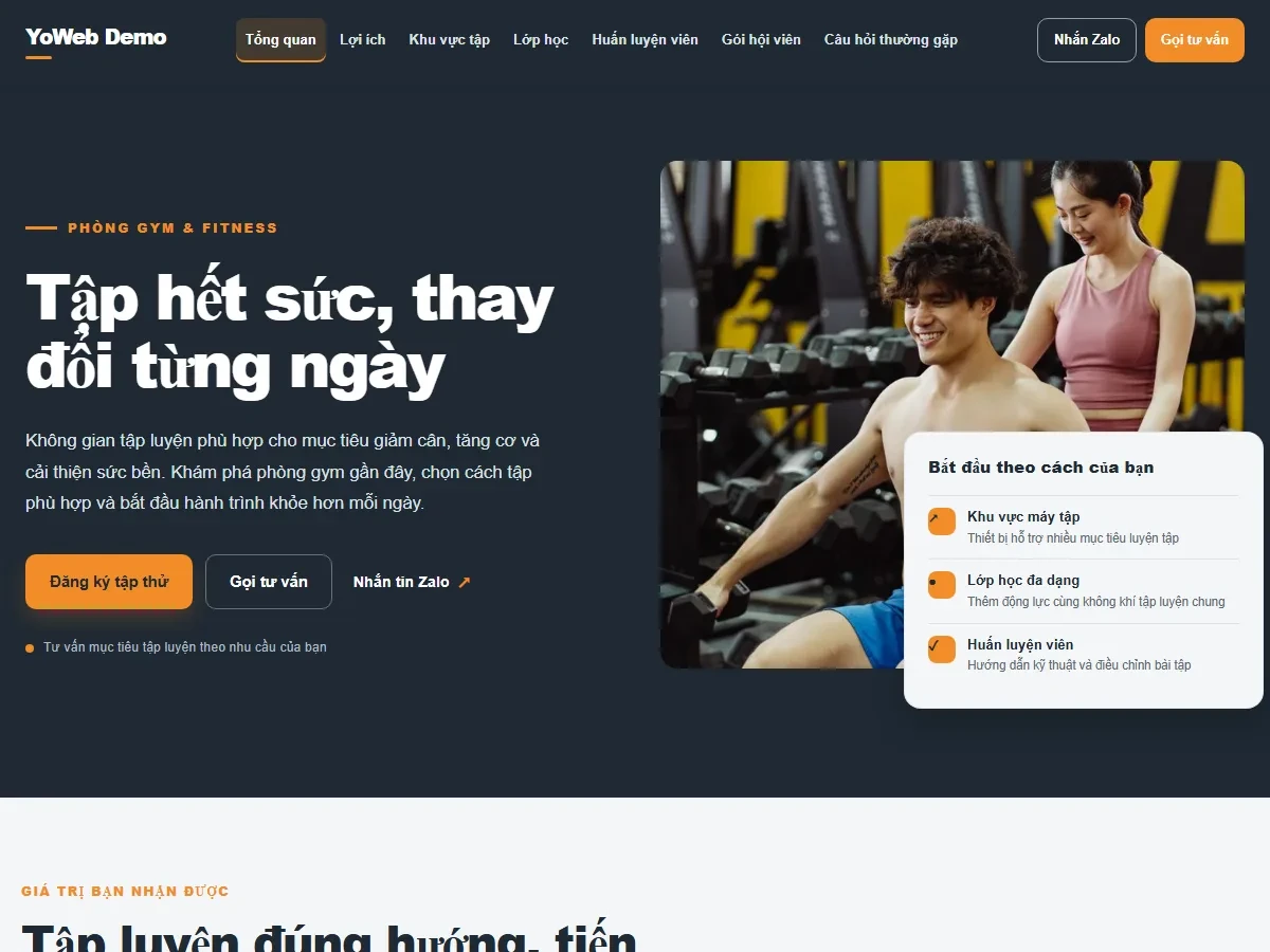 Mẫu website Phòng gym & Fitness YoFit Năng Lượng