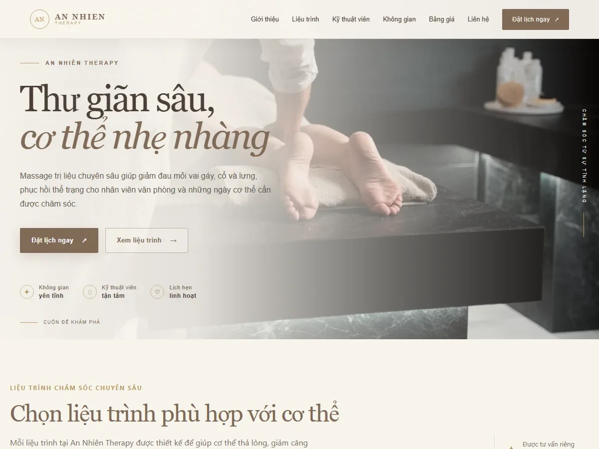 Tổng quan giao diện mẫu website Massage trị liệu AN NHIEN THERAPY