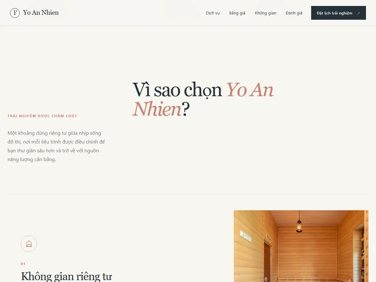 Khu vực giới thiệu dịch vụ và thông tin tham khảo trong mẫu website spa