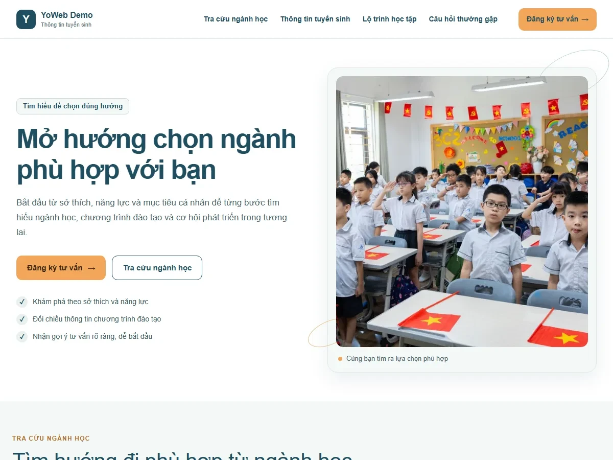Mẫu website Thông tin tuyển sinh hướng nghiệp Bước Nghề Tương Lai