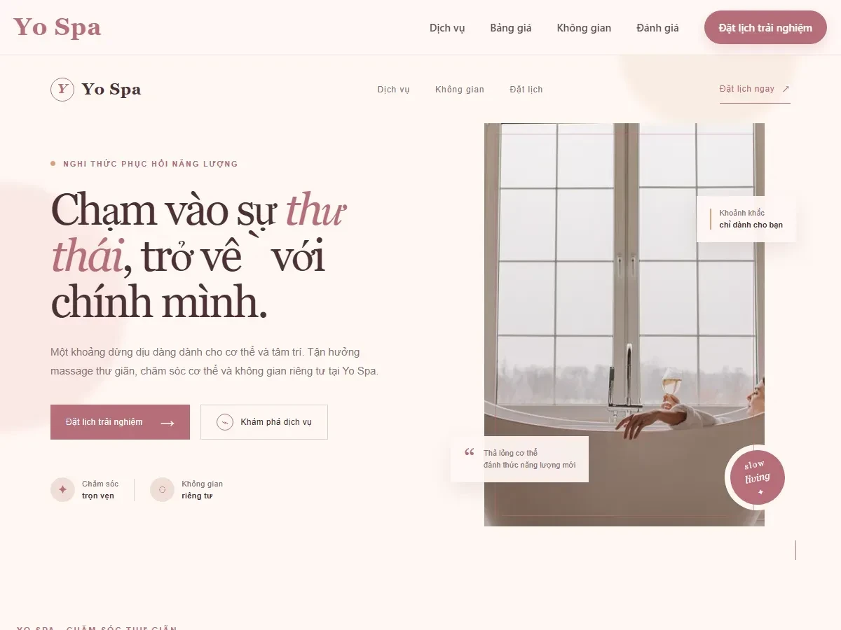 Mẫu website Spa chăm sóc thư giãn Yo Spa thanh lịch, tinh tế
