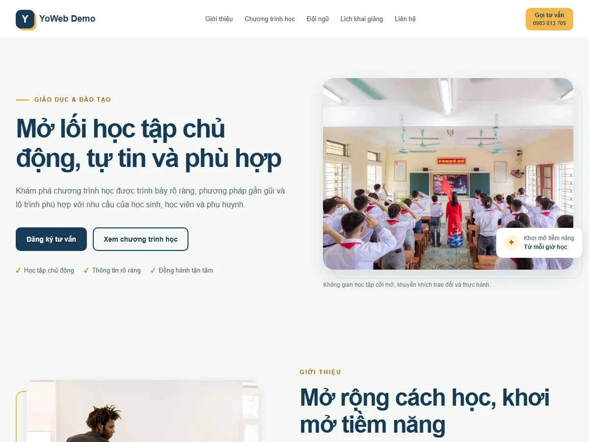 Mẫu website Giáo Dục & Đào Tạo - Lớp Học Khơi Mở