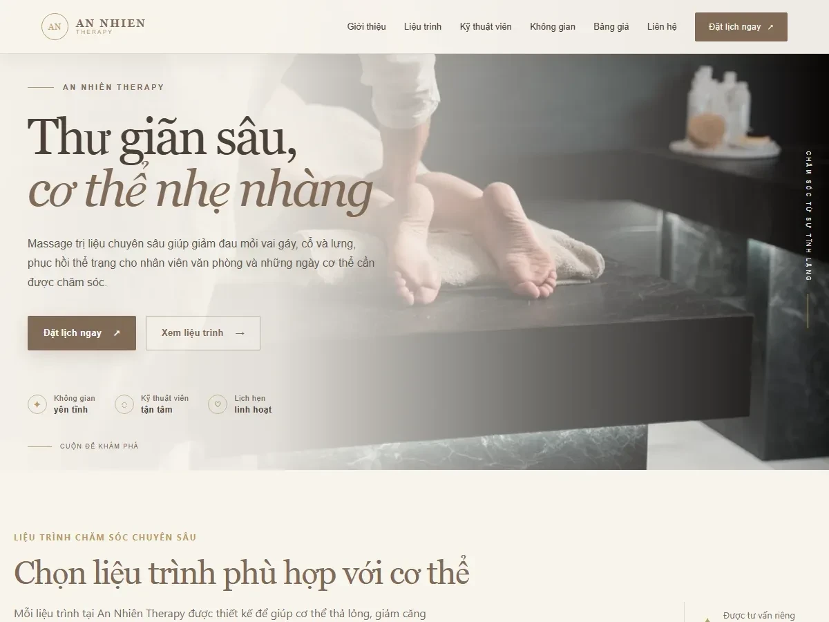 Mẫu website Massage trị liệu AN NHIEN THERAPY phong cách Zen Japandi