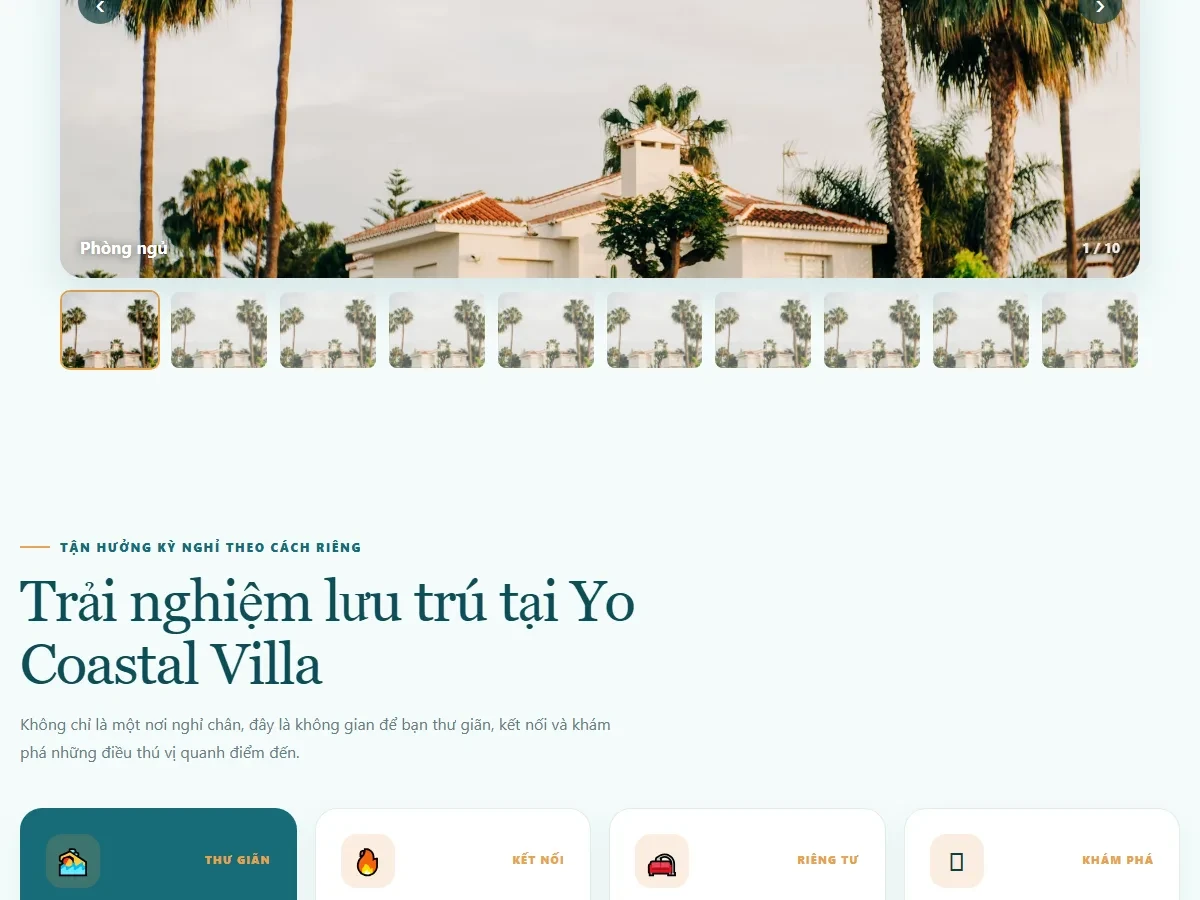 Khu vực giới thiệu phòng và tiện nghi trong mẫu website