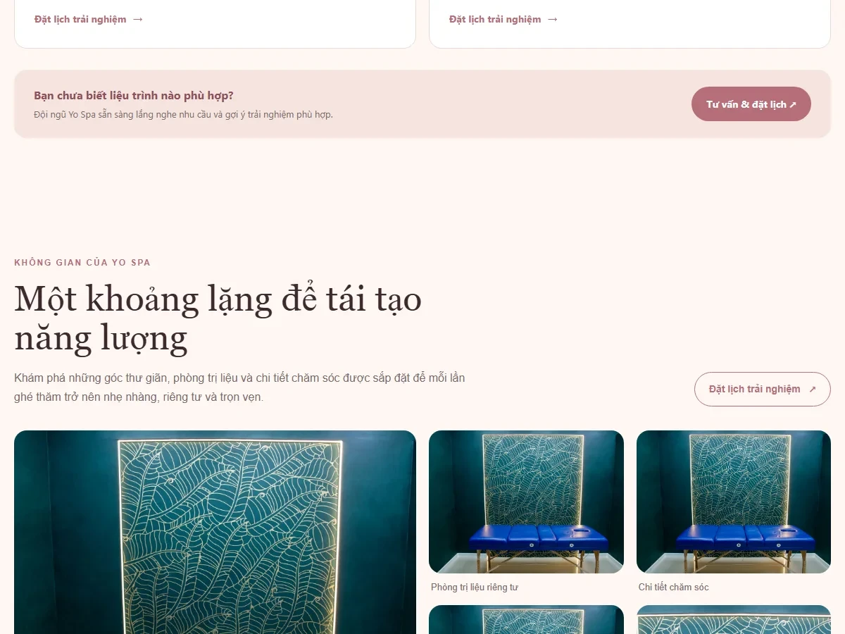 Khu vực giới thiệu dịch vụ trên mẫu website spa