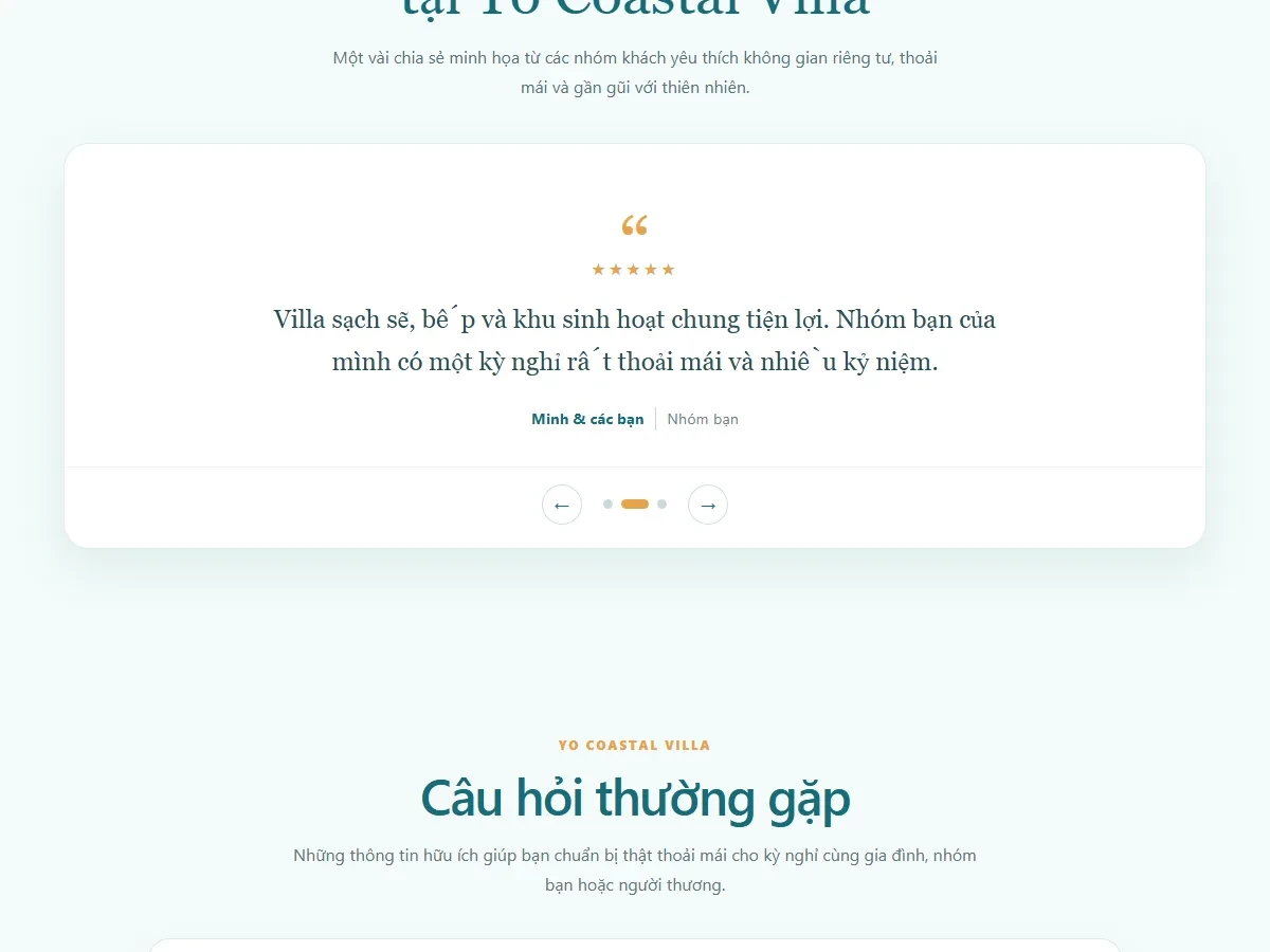 Khu vực kêu gọi liên hệ và đặt chỗ trên website nghỉ dưỡng