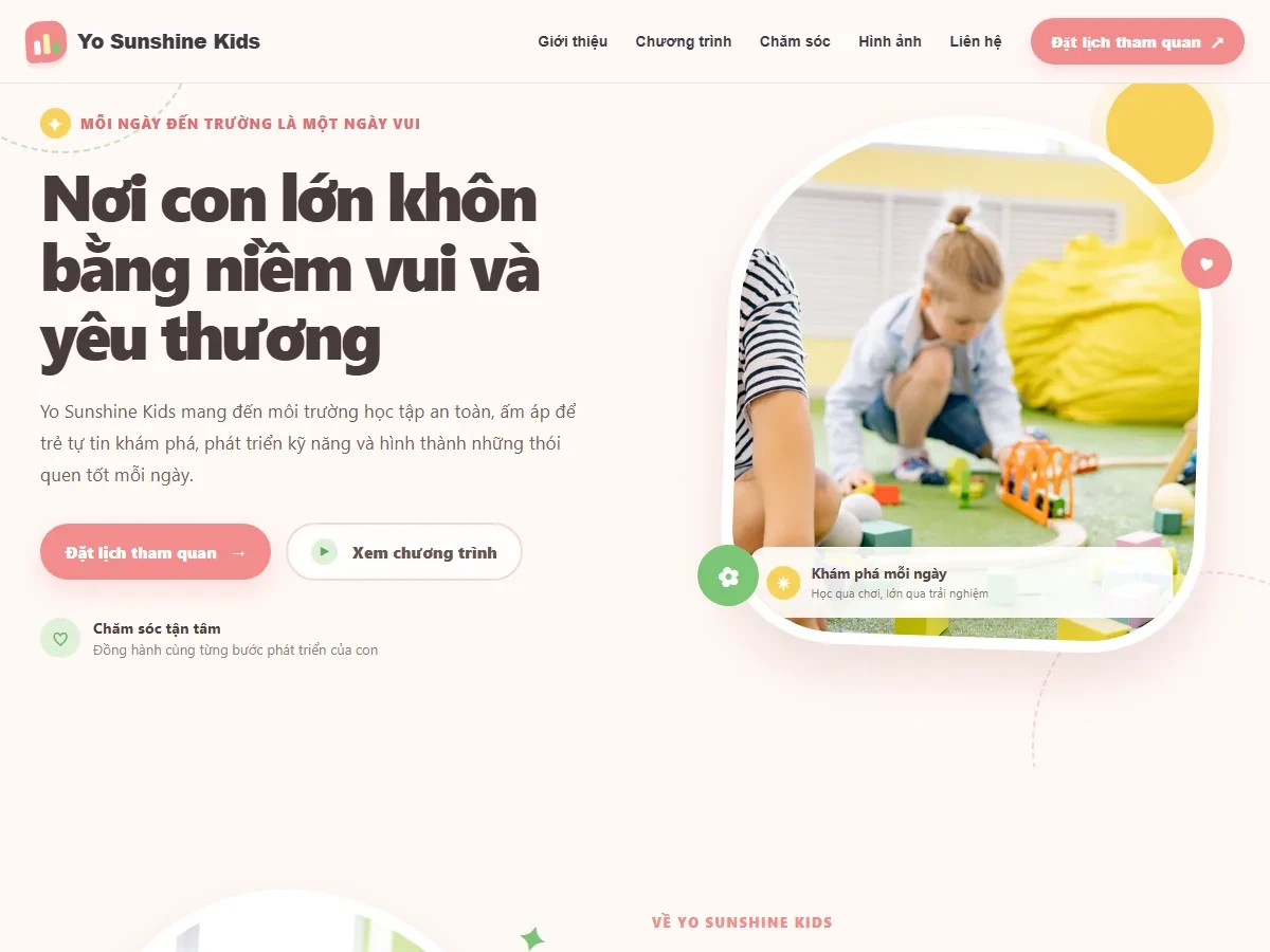 Mẫu website Trường mầm non Yo Sunshine Kids vui nhộn, thân thiện