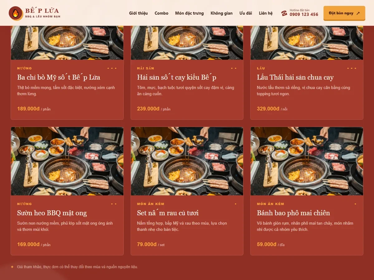 Bảng màu Fire Grill Energy trên giao diện website lẩu nướng