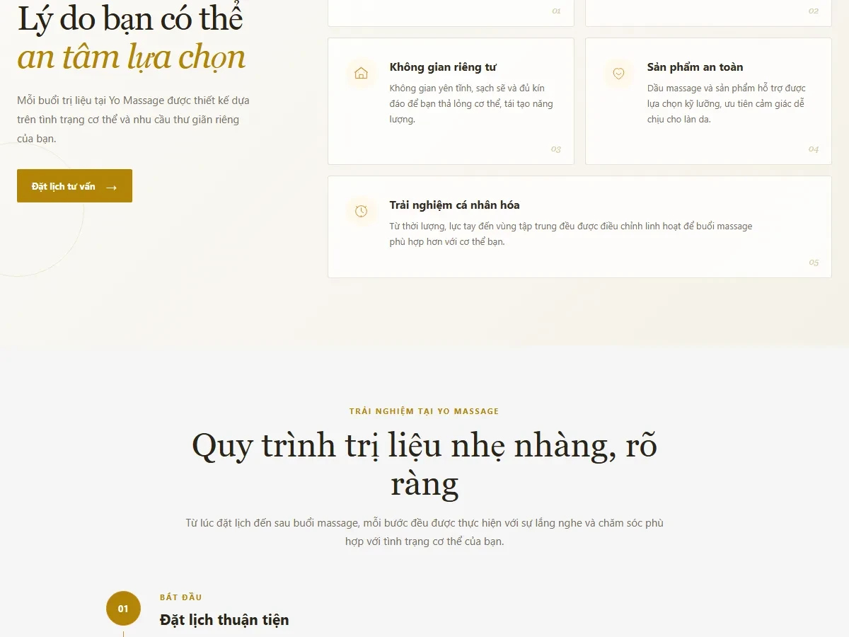 Khu vực nội dung dịch vụ trên mẫu website Massage trị liệu