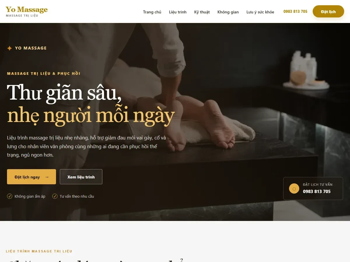 Mẫu website Massage trị liệu Yo Massage chuyên nghiệp, dễ đặt lịch
