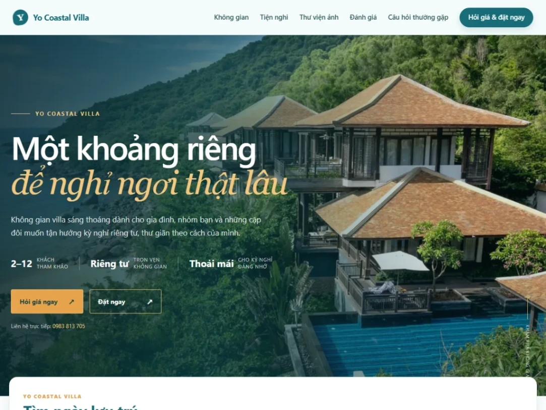 Mẫu website Homestay & Villa nghỉ dưỡng Yo Coastal Villa