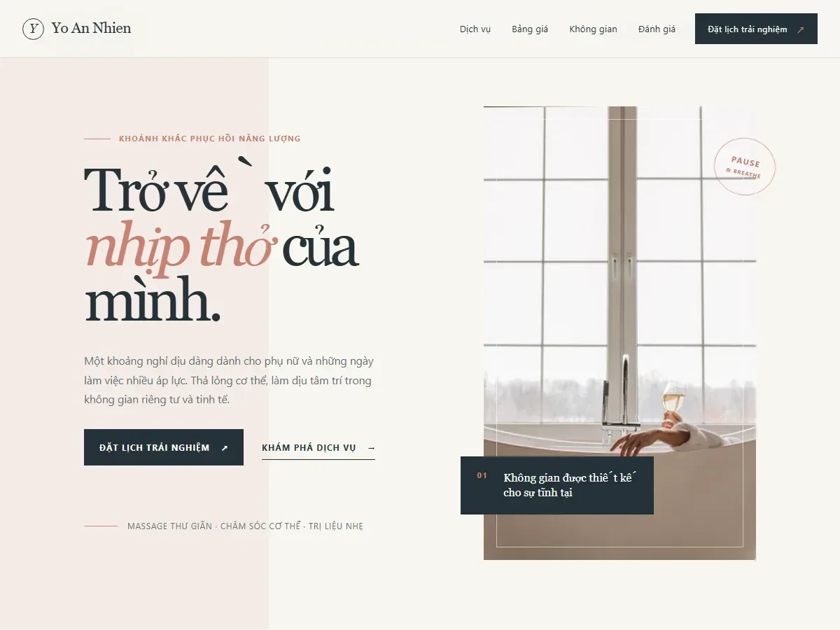Mẫu website Spa chăm sóc thư giãn Yo An Nhien hiện đại, tinh tế